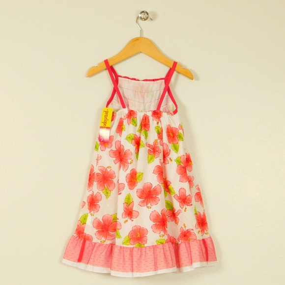 Penelope Mack Girls Coral Floral Ruffle Clip Dot Sundress Dress Size 5 NWT - Picture 2 of 7